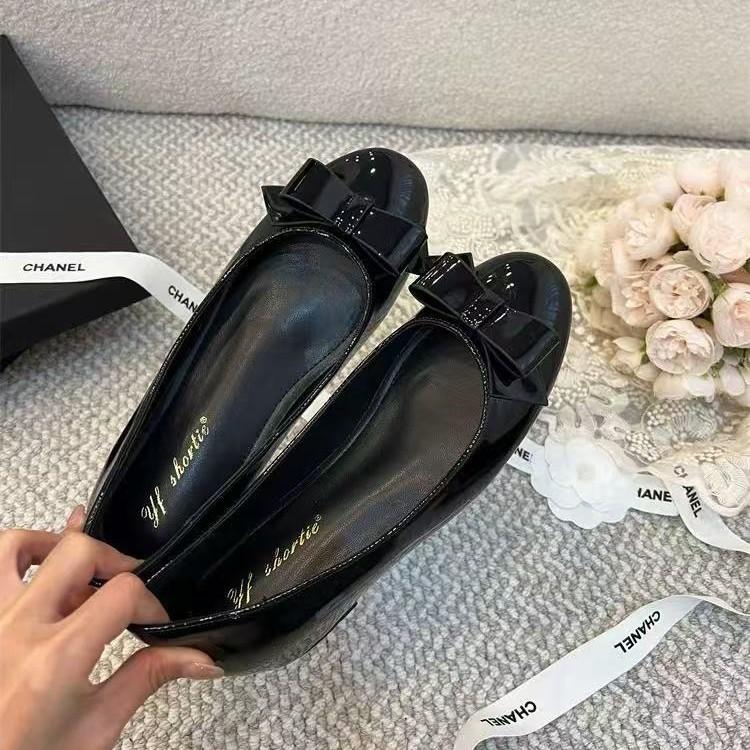 Bow retro wedge heel light mouth single shoes women's 2025 new spring and autumn black height increase versatile non-slip Mary Jane shoes