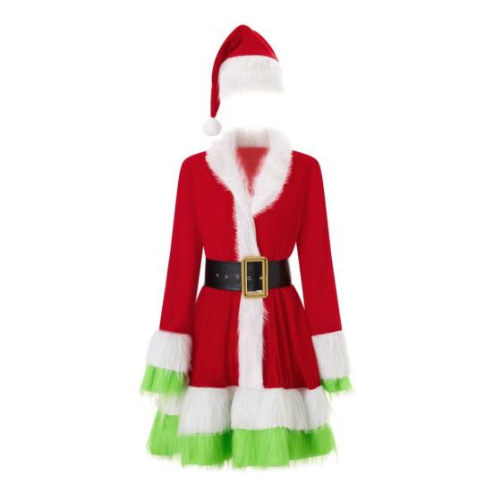

Різдвяна сукня для жінок 2 шт. Місіс. Комплекти костюмів Клауса та капелюха Оксамитовий Пухнастий Костюм Санта Клауса для Різдвяної святкової вечірки Косплей L