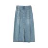 Light Blue High-Waist Slit A-line Denim Skirt for Women - 2025 Casual Mid-Length Slimming Design