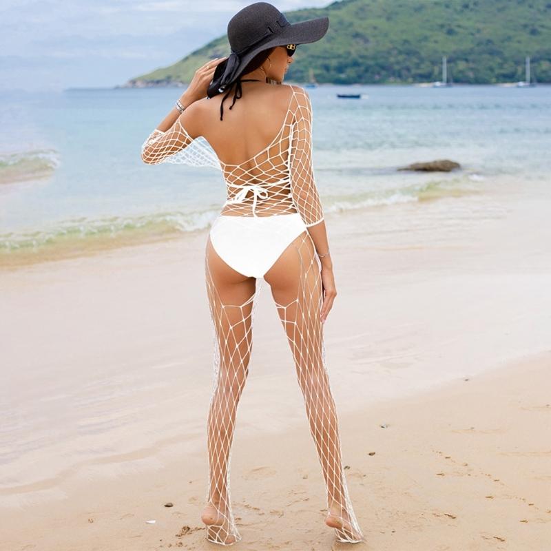 Women Fishnet Mesh Bodystockings Long Sleeve Bodysuit See Through Tights Nightwear Erotic Lingerie Crotchless Jumpsuit