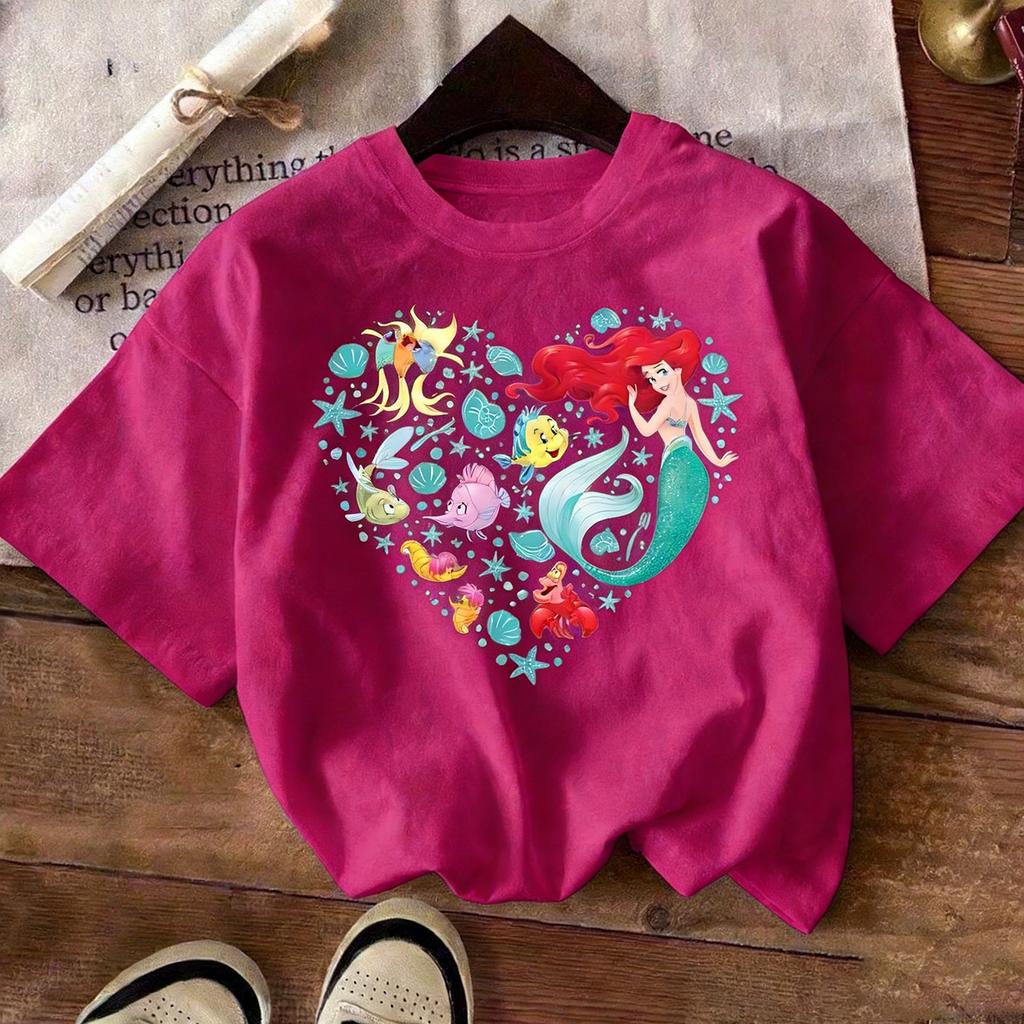 Summer Comfortable Loose Short Sleeve Kids Top Mermaid Girls Printed T-Shirt