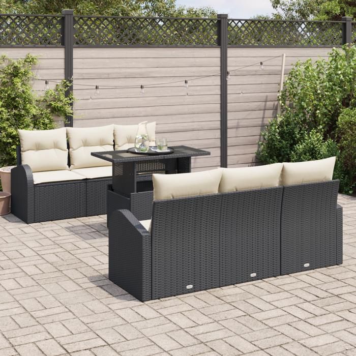 VidaXL Ensemble de 7 Canapés de Jardin avec Coussins Noir en Rattan Poly 3348563