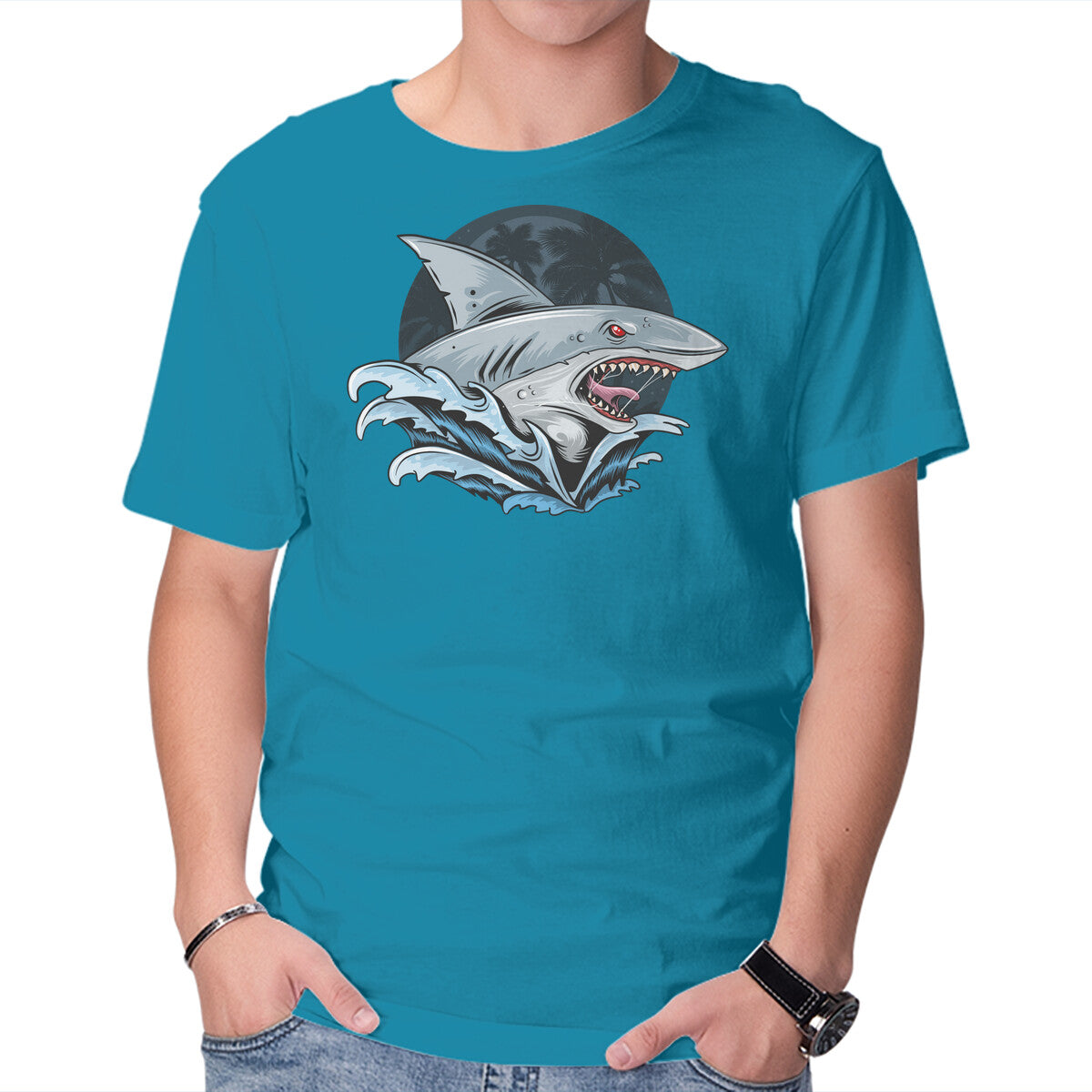 Unisex Crew Neck T-Shirt Shark Rage Graphic Short Sleeve Casual Tee XL