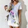 Mode d'été Robe pour femme à col en V Imprimé Botanique Robes Courtes Sexy