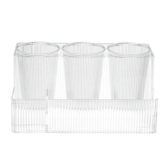 

Органайзер для парикмахерских инструментов Коробка для хранения в ванной комнате Большая вместимость Множество отделений Прозрачный держатель для фена со съемными 3 стаканами чистый