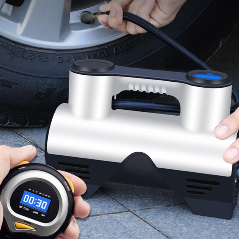 Wireless Air Compressor for Basketball Car Tire Inflator 12V/120W Portable Electric Pump with Analog Pressure Gauge