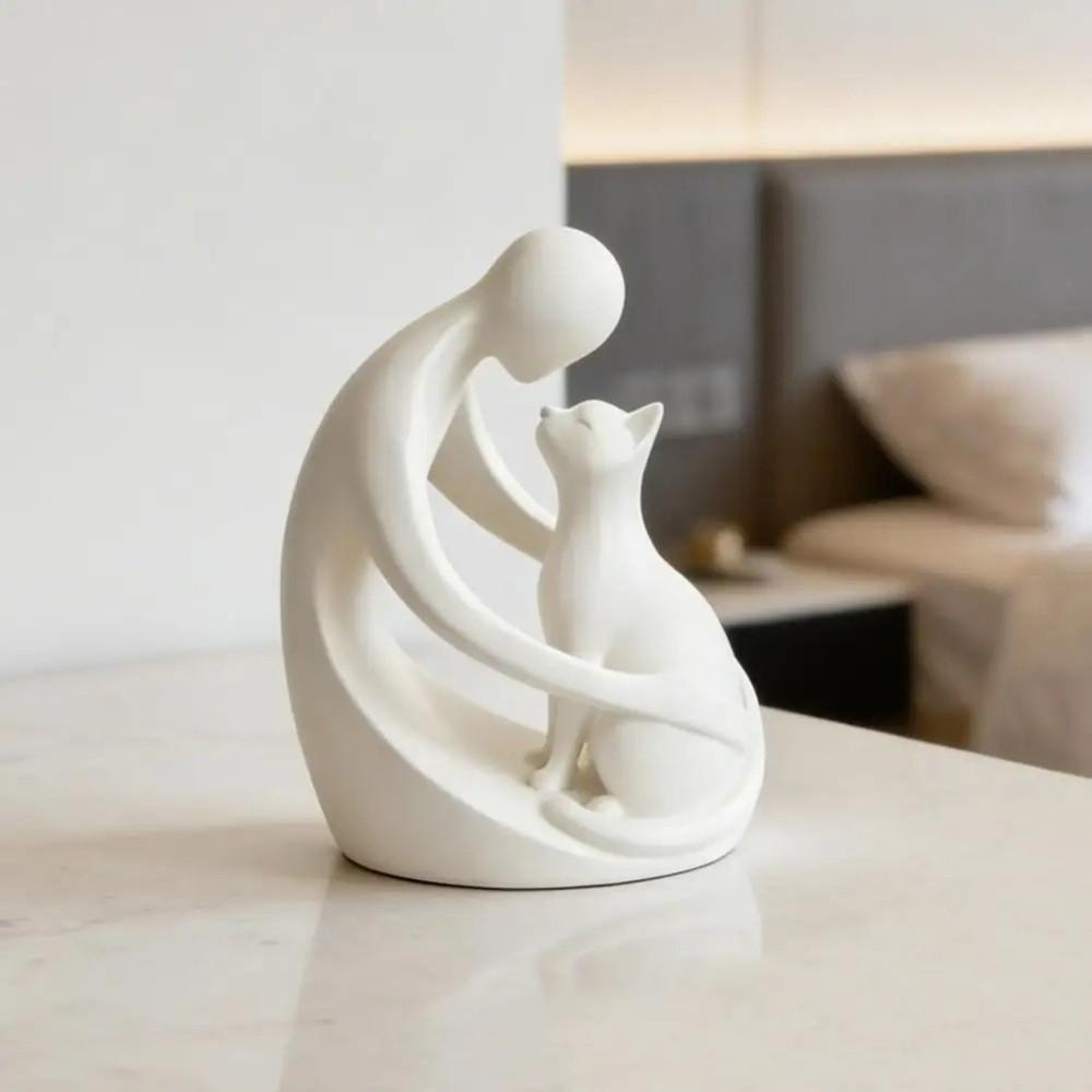 3D Printing Human and Cat Statue Modern Abstract Abstract Cat Figurine  Home Desktop Decor