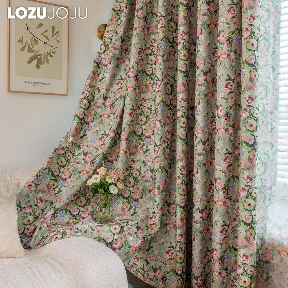 1PC LOZUJOJU European Pastoral Style Oil Painting Rose Print Curtain Full Blackout Curtains for Bedroom Living Room Balcony Window for Home Decor