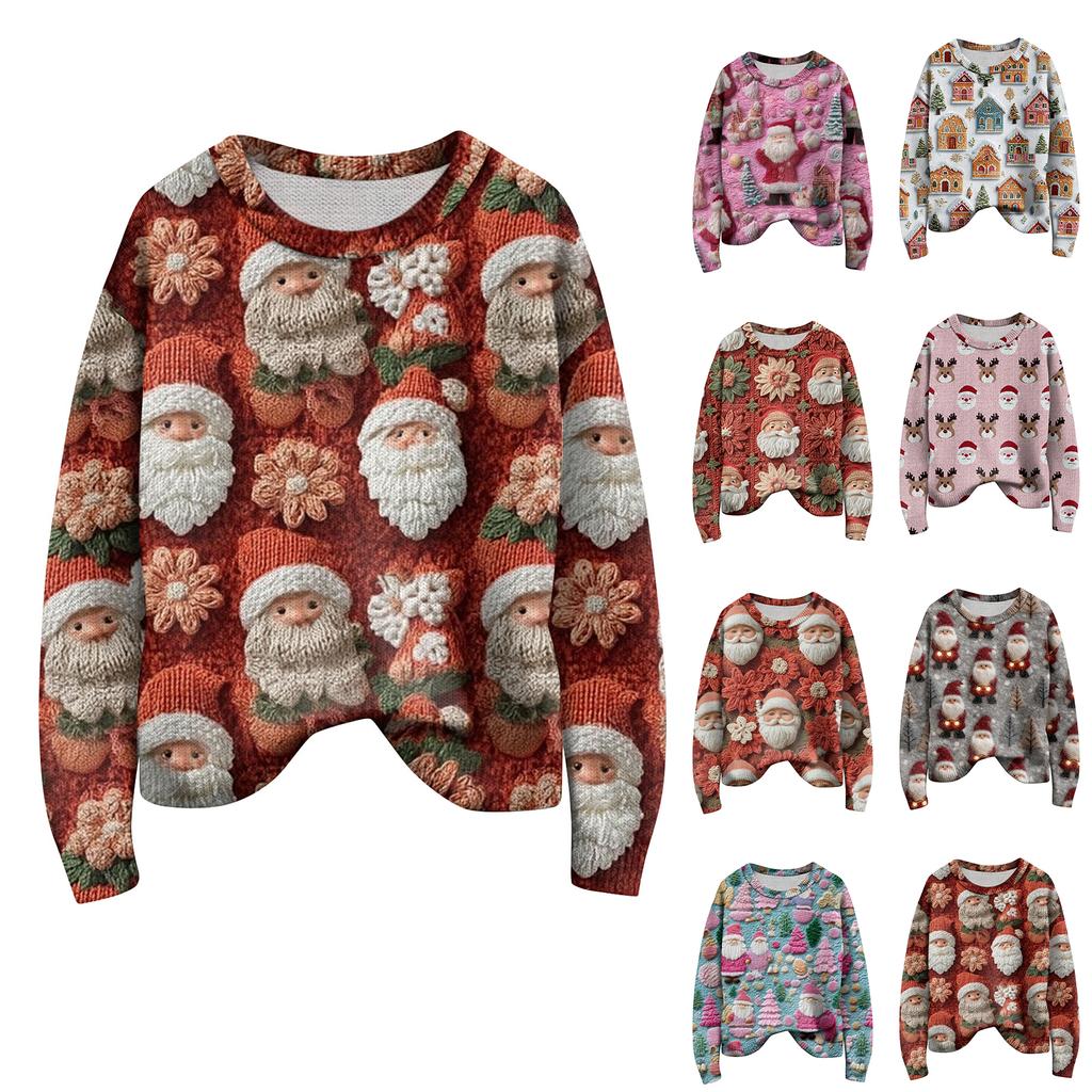 Pulls à manches longues pour femmes Col O Décontracté Mignon Tricot Imprimé Pull Oversize