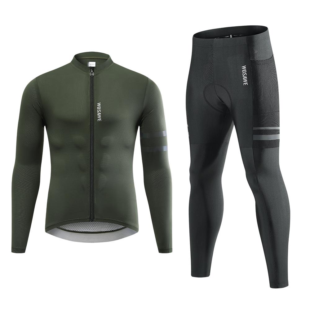

WOSAWE мужские велосипедные костюмы велосипедный трикотаж с длинными рукавами Светоотражающая спортивная одежда для бега на открытом воздухе быстросохнущие велосипедные колготки US/EU L зелёный