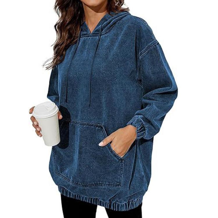 

Vintage Washed Casual Hooded Pullover Women Loose Drop Shoulder Long Sleeve Sweater Fashion XXL