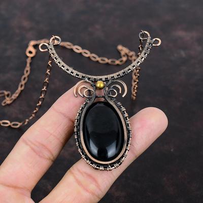 Black Onyx Necklace Copper Wire Wrapped Necklace Adjustable Necklace Copper Wire Wrapped Jewelry Gemstone Handmade Necklace Jewelry For Gift