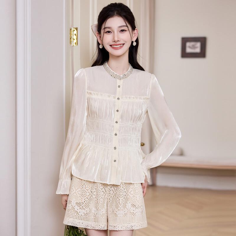Bailuyu Elegant Commuter Sequin Stand-Collar Long-Sleeve Blouse XL