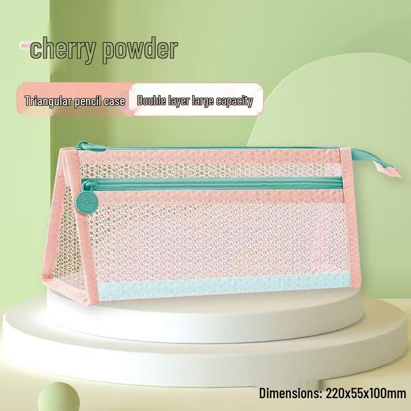 Korean Mesh Double Layer 3D Pencil Case - Large Capacity Transparent Stationery Bag