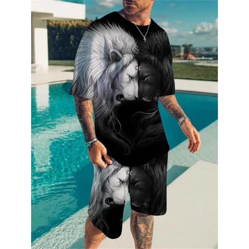 Summer Men's Clothing Letter 3d Print T Shirt Shorts Sets Male Breathable Tracksuits Plus Sized Men's T-shirts Suits Fashion Sportswear Set