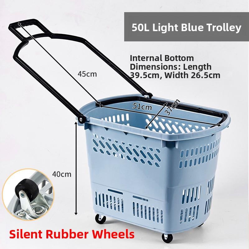 Thickened Plastic Shopping Basket with Wheels Handheld KTV Basket Convenience Store Caddy Vegetable Basket Pull Rod Basket