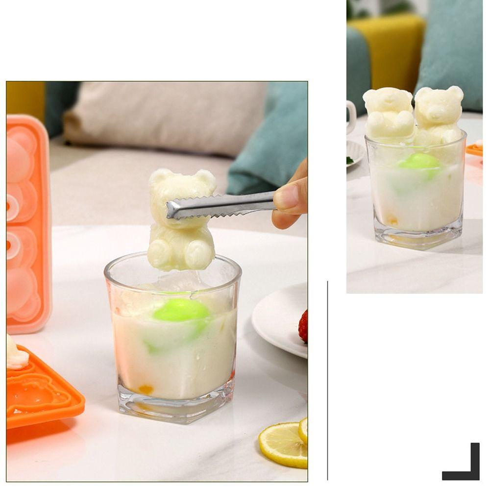 Ice Making Silicone Model 4 Grid Ice Box Durable 3D Bear Shape Mold  Summer