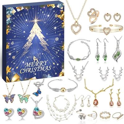 24 Day Surprise Jewelry Advent Calendar for Women Christmas Holiday Advent Calendar with Stylish Alloy Jewelry Piece