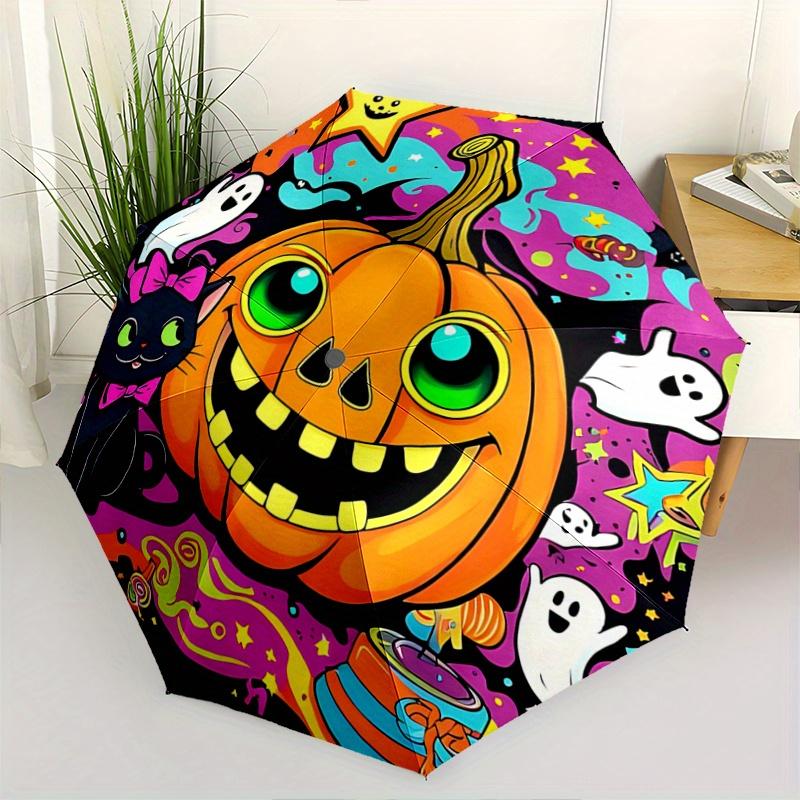 

1pc Happy Pumpkin Halloween Automatic Opening and Closing Umbrella, Lightweight 3-Fold, With Cute Cartoon Characters, Suitable for Home, Outdoor and D