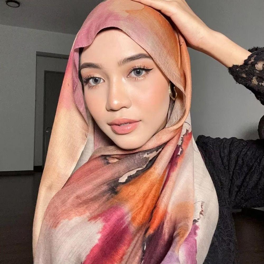 Langer ethnischer Schal Aquarell Islamischer Turban Luxuriöser Hijab Schal Damen