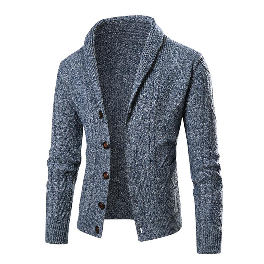 Men's Solid-Color Slim-Fit Thickened Cable-Knit New Cardigan Coat