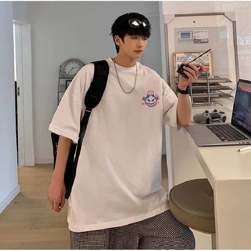 Men Short Sleeve T-Shirts Letter Graphic Print Fashion Half Sleeve Tshirts Men Clothing Casual Tee Man Summer Korean Retro Tops For