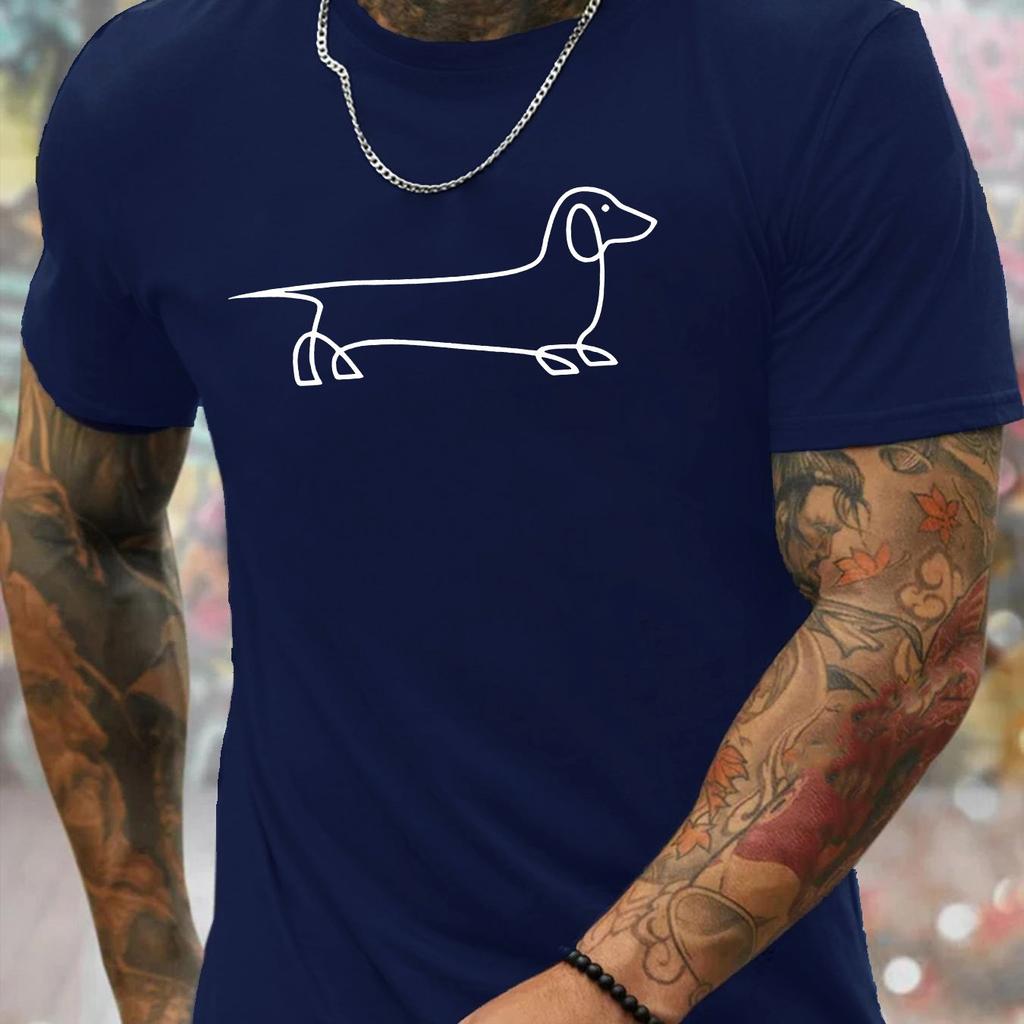 Dachshund Line Art Print Mens Casual Crew Neck TShirt Breathable Short Sleeve Daily Wear
