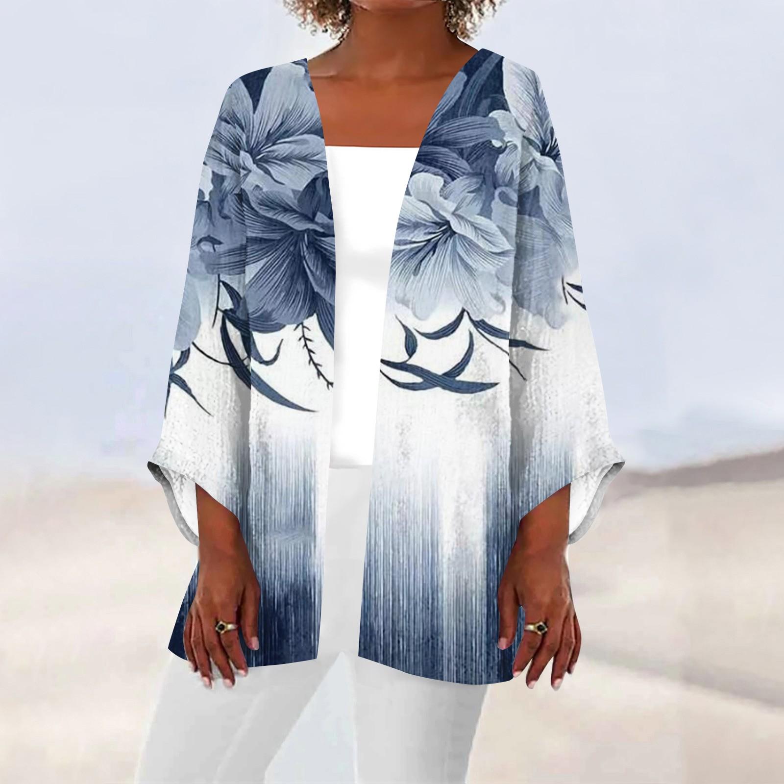 

Женская повседневная модная легкая куртка средней длины с принтом в стиле ретро, ​​кардиган XXL тёмно-синий