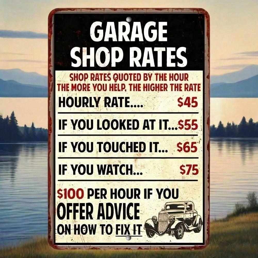 Metal Sign Garage Rules Funny Tin Poster for Man Cave Home Bar Wall Decor