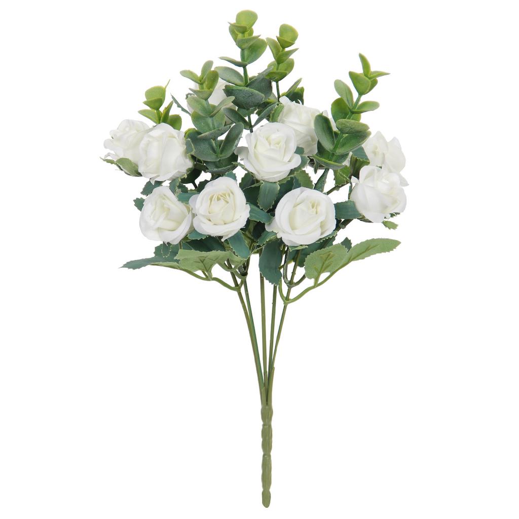 Artificial Bouquet Small Handle Rose Eucalyptus Leaves Home Decor Living Room Decoration Wedding Garden Simulated Flowers