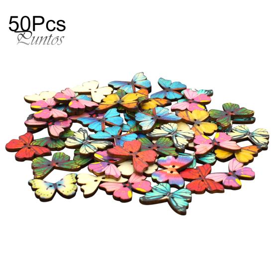 

50 шт. деревянные пуговицы в виде птицы, бабочки, совы, улитки и сердца для шитья своими руками, скрапбукинга 50pcs Butterfly