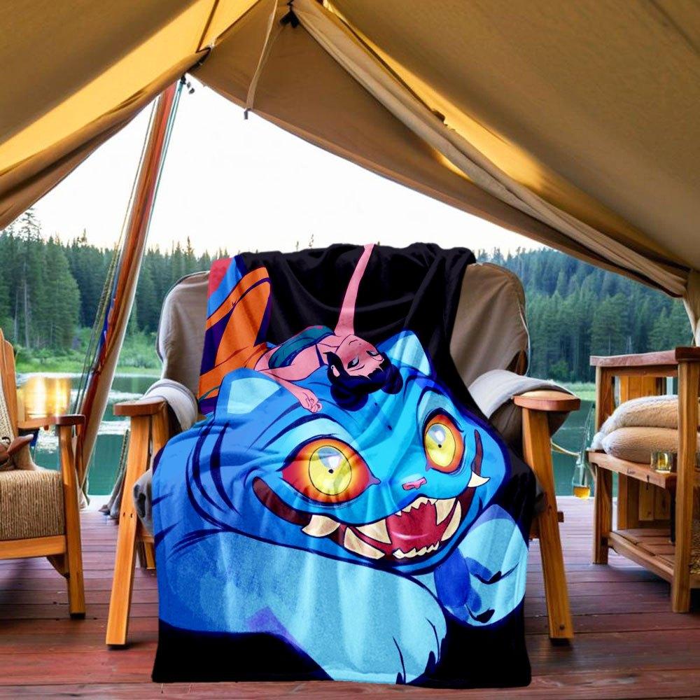 

Blue Cat with Girl on Back - Fantasy Art Print Blanket Lightweight Flannel Throw Blanket for Sofa, Bed, Travel, Camping, Livingroom, Office 130x150cm