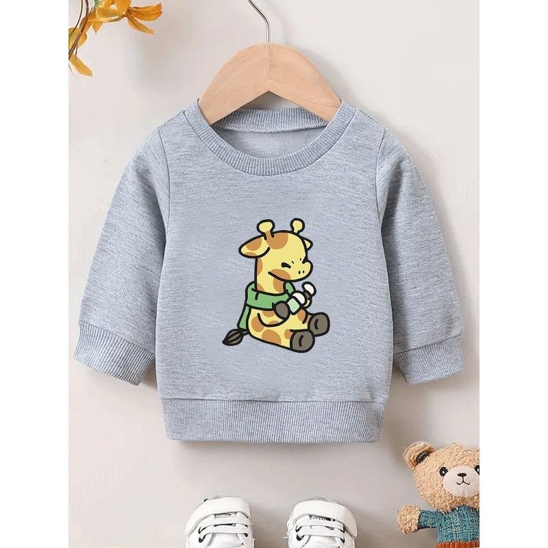 European sizes Kids 0-3 Years Giraffe Print Sweater - Giraffe Pattern Long Sleeve Round Neck Sweatersuit, Spring & Fall Outfits for