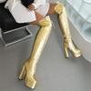 Women Autumn Winter Lace-Up Long Boots for Woman Round Toe Crude Heels Over The Knee Botas Mujer  Party Platform Shoes