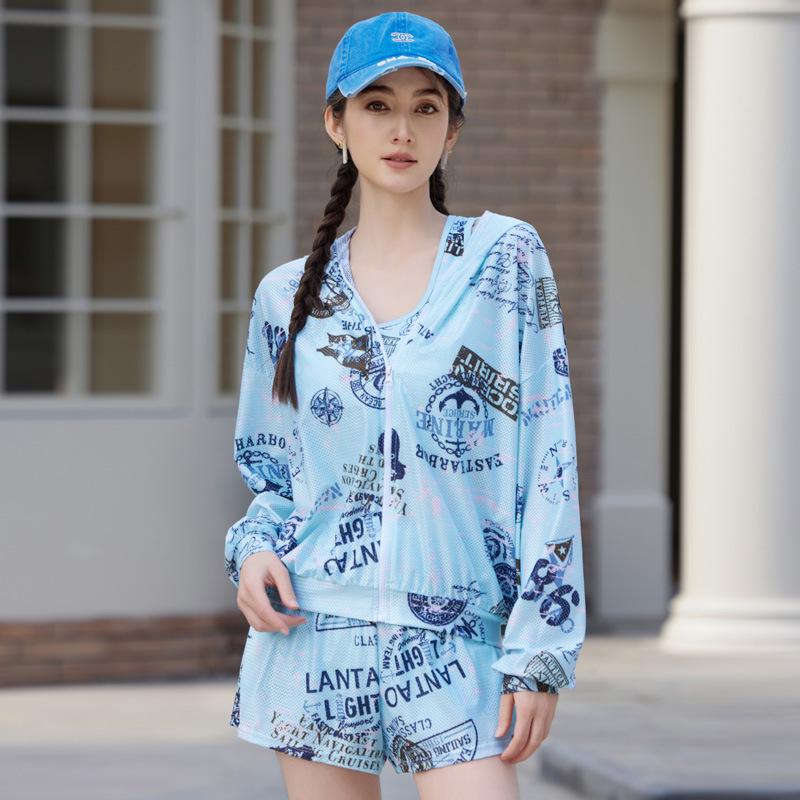 Korean Style Women's Three-Piece Swimsuit Set with Slimming Cover-Up: Sun Protection & Conservative Holiday Swimwear