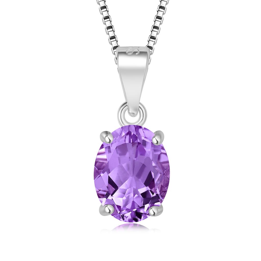 Potiy Oval 2,22 ct Granat Citrin Himmelblauer Topas Amethyst Anhänger Halskette Ohne Kette 925 Sterlingsilber Kupfer Täglich Geburtssteine Frauen