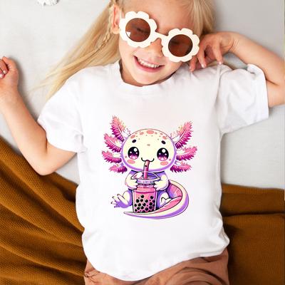 Axolotl Bubble Boba Tea Anime Cute Kawaii Kids Shirts T-shirts for Boys Girls Tshirts Birthday Gift Summer Shirts Short Sleeve