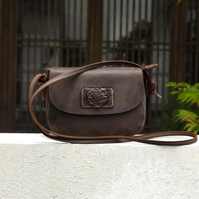 Genuine Leather Women's Shoulder Bag Fashionable Retro Small Round Bag with A Sense of Luxury