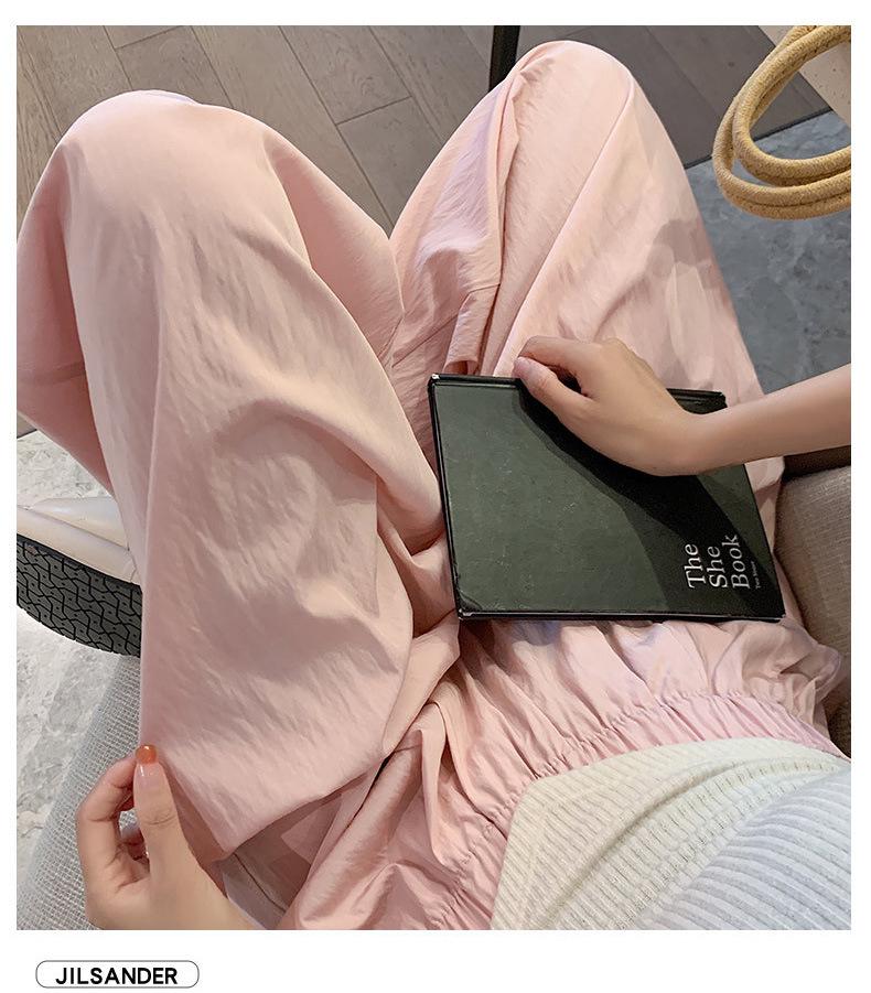 Women's Summer Blue Wide-Leg Ice Silk Pants - Casual Pleated Zen Style