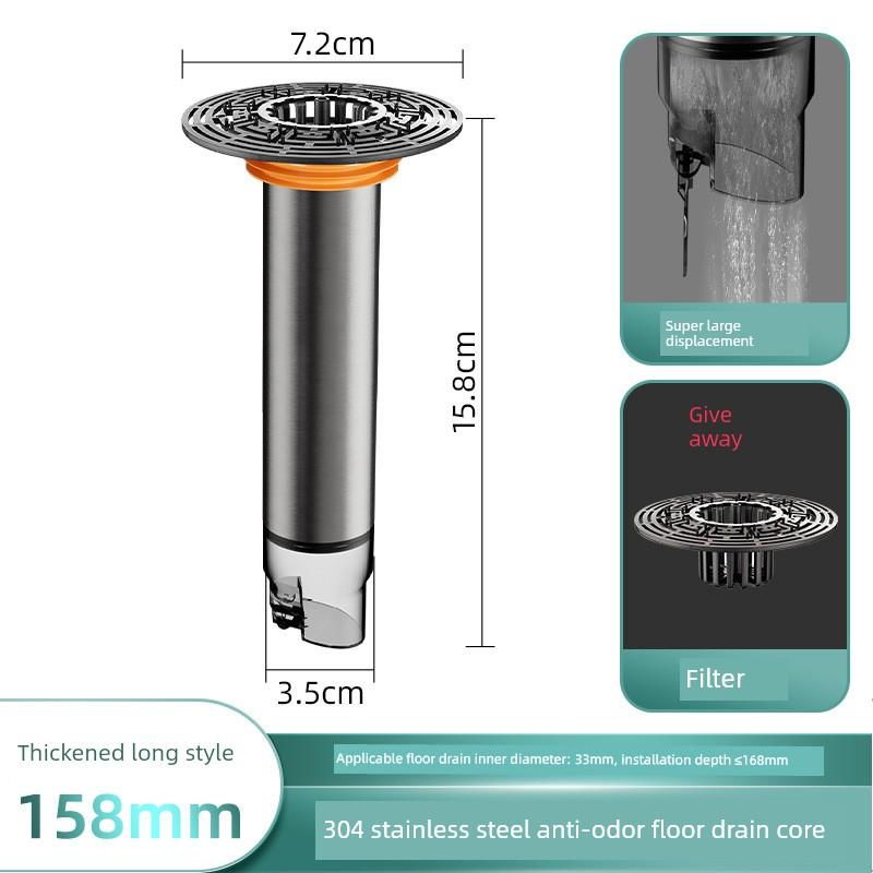 Extended Stainless Steel Drain Core Anti-Odor and Anti-Insect Universal Drain Plug for Toilets and Sewers