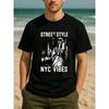 Europäische Größen Retro Reise New York Skyline Herren Bedrucktes Kurzarmhemd, Normal geschnitten Schweißabsorbierendes und Schnelltrocknendes Sport-T-Shirt