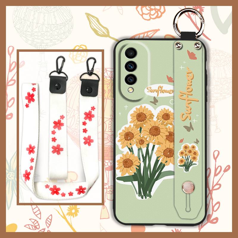 Waterproof Silicone Phone Case For Wiko T50 Ring Phone Holder Dirt-resistant Flower Lanyard Wrist Strap Wristband