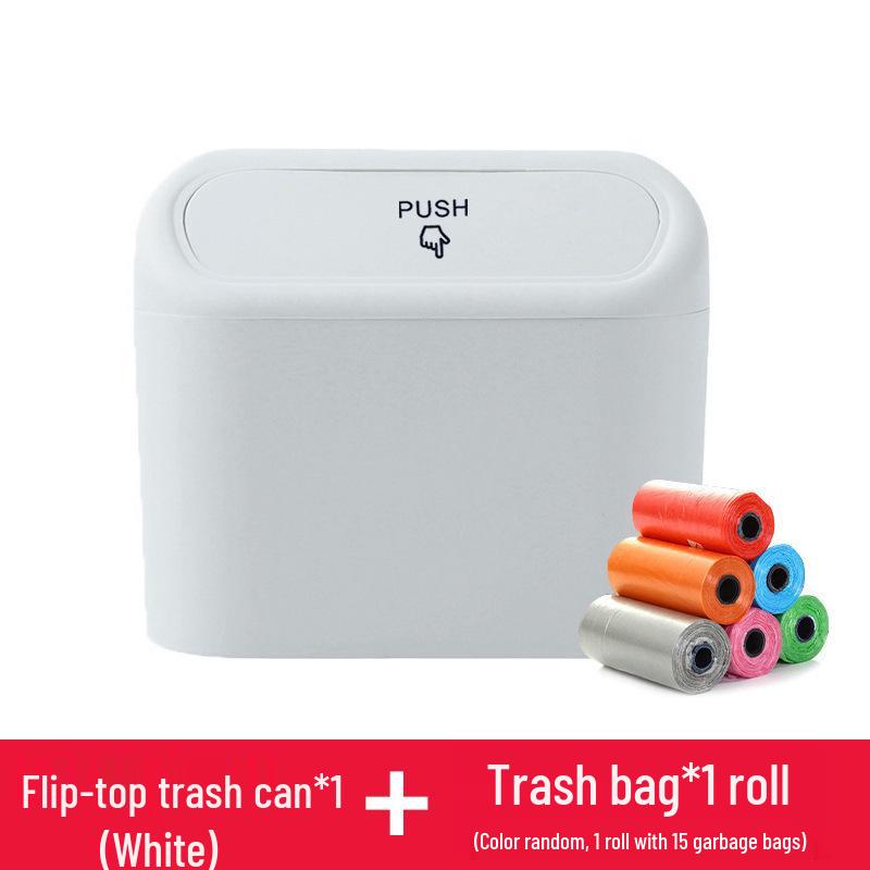 Hanging Car Trash Can with Lid & Side Door Storage