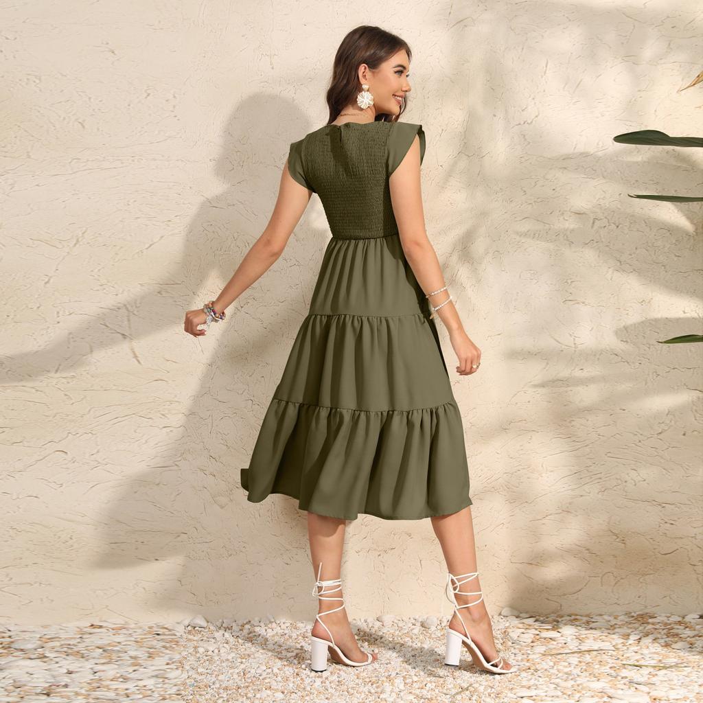 Short Sleeve Boho Dress For Women Casual Loose Fit Summer Sundress Floral Print Dress With Pockets