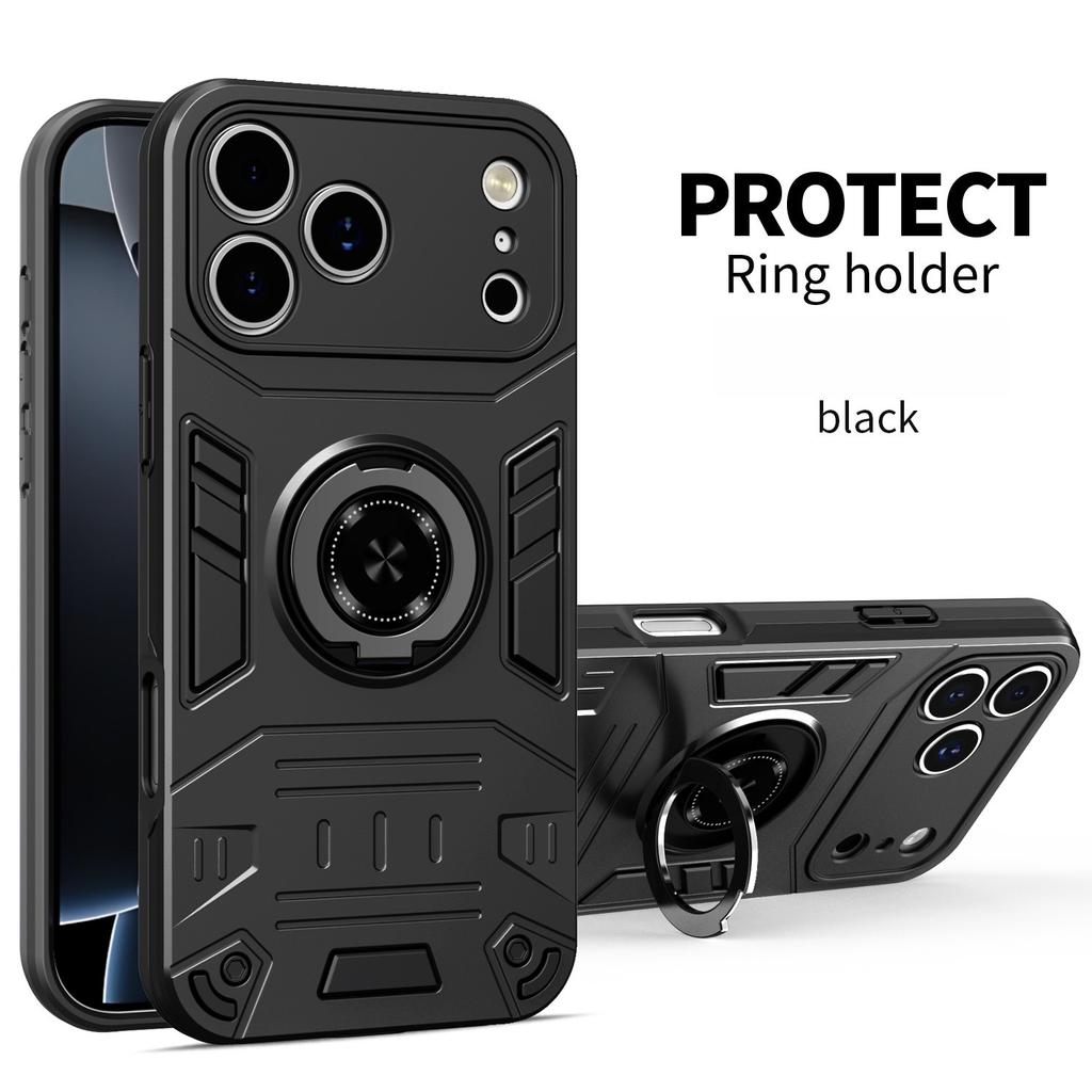 Luxury Magnetic Rotating Invisible Bracket Metal Ring Phone Case For iPhone 17 Pro Max 16 Plus 15 Shockproof Kickstand Cover