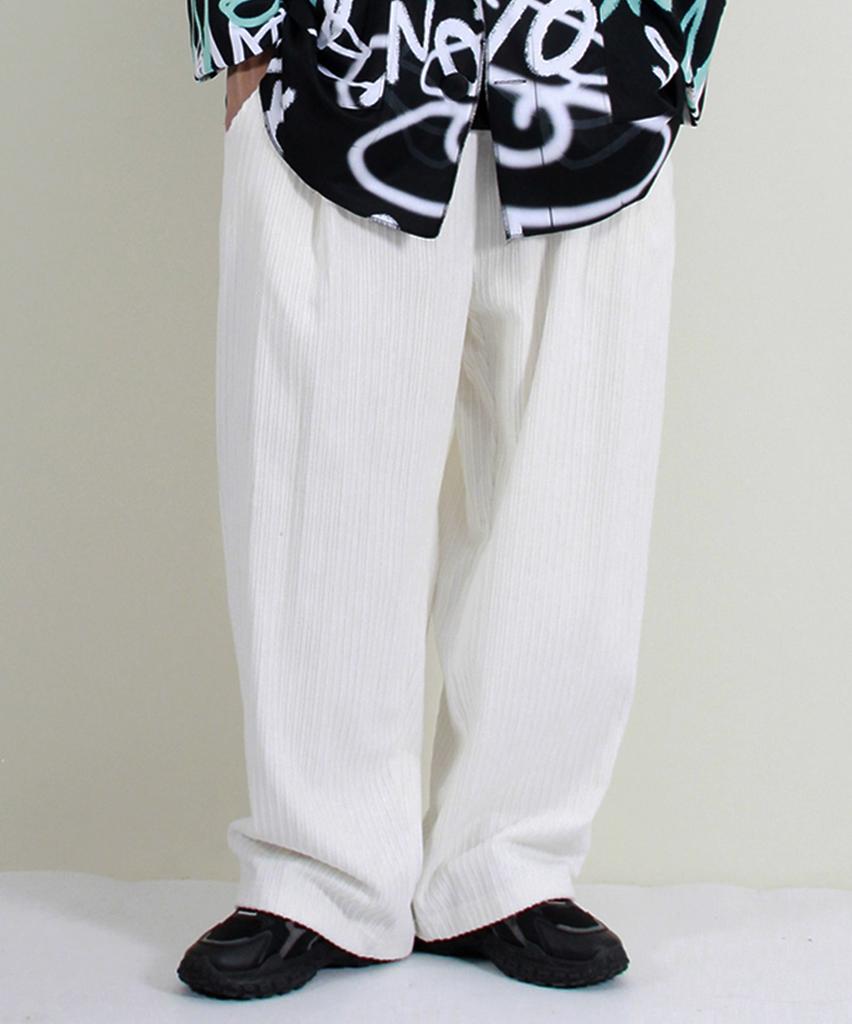Deumakeu Corduroy Real Wide One-Pleat Pants White