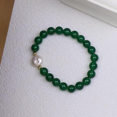 High-End Green Agate Chalcedony Pearl Bracelet - Chinese Style Women's Beaded Jewelry
