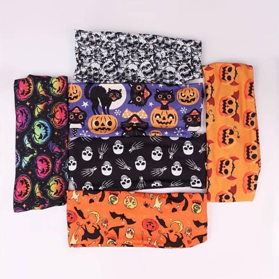 Skull Pumpkin Headband Halloween Headbands for Women, Cute Ghost Bat Cat Skeleton Wide Hair Bands, Elastic Breathable Stretchy Non-Slip Headbands,