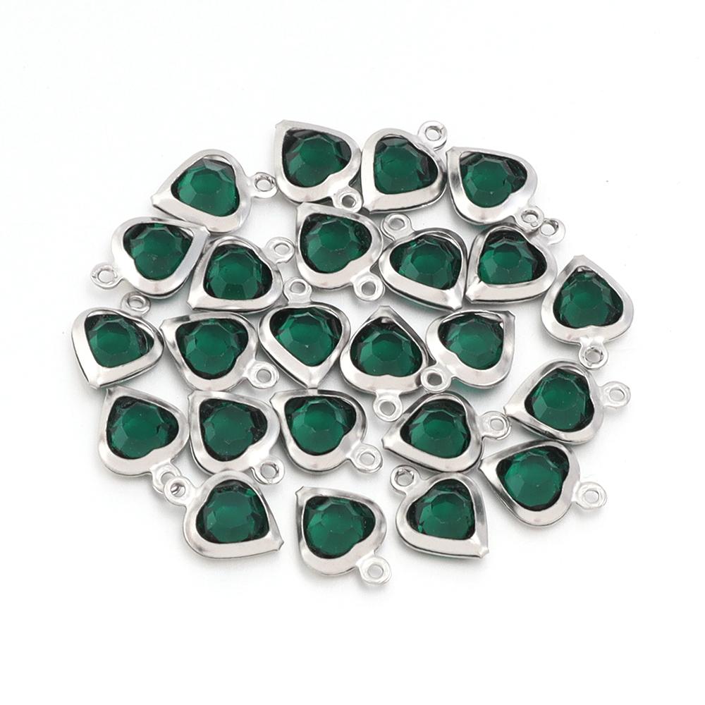 10pcs/lot Color Heart Crystal Charms Stainless Steel Edged Pendants for DIY Necklace Earring Bracelet Jewelry Making Accessories