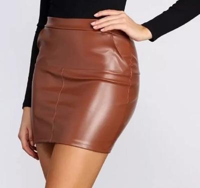 Casual Leder Echtes Tragen Damen Formalen Rock Braun Party Handgemachte Lammfell